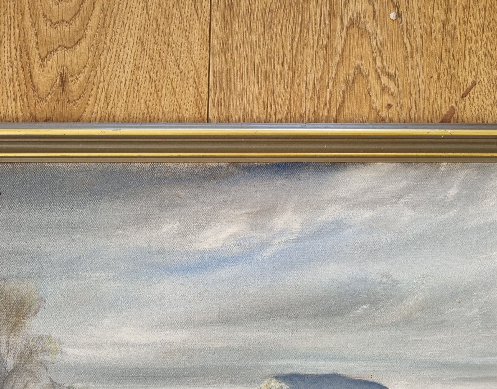 photo vintage Vintage Framed Oil Painting British Landscape Horse Cattle Cottage Mountains '85