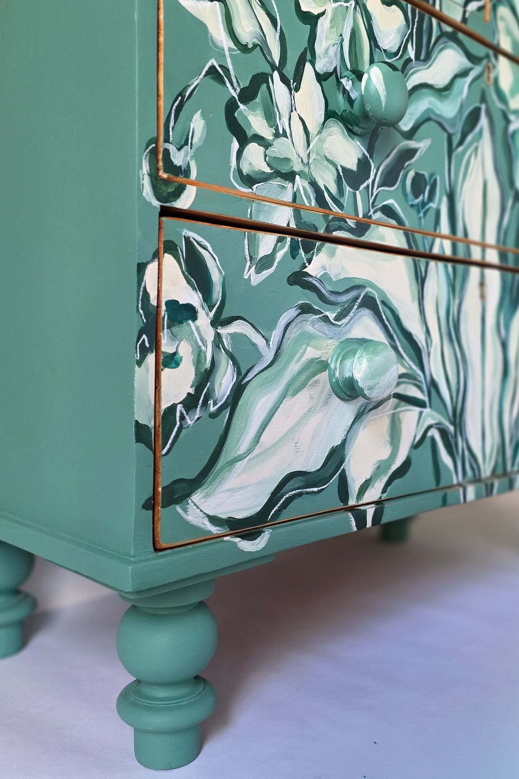 Hand Painted Floral Folk Painted Pine Chest Of Drawers photo Furniture