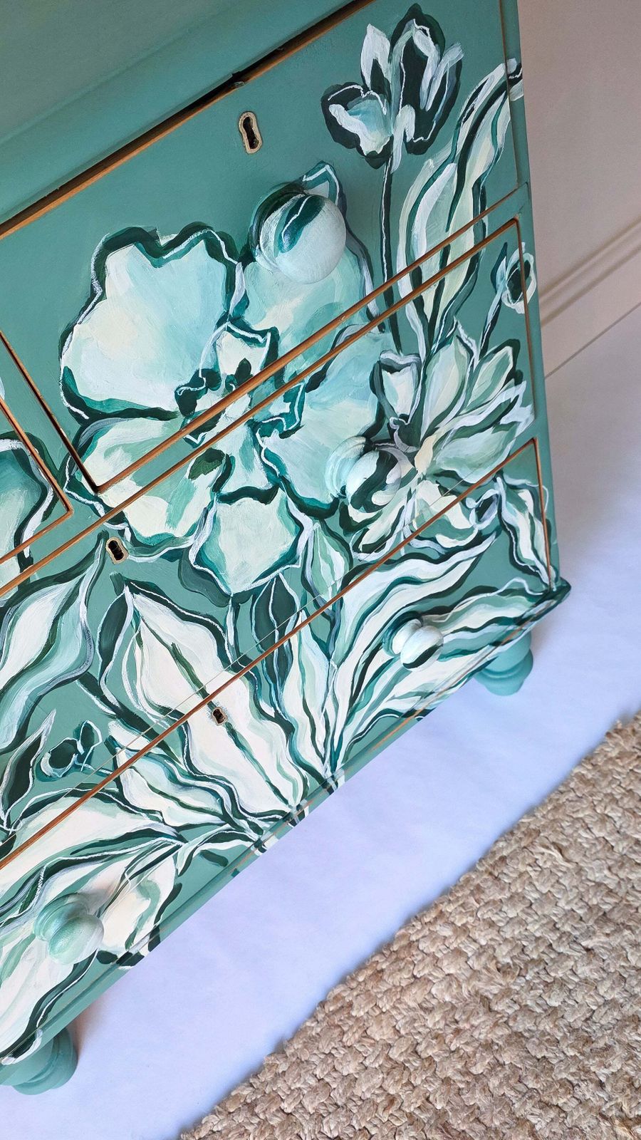 photo for sale Hand Painted Floral Folk Painted Pine Chest Of Drawers