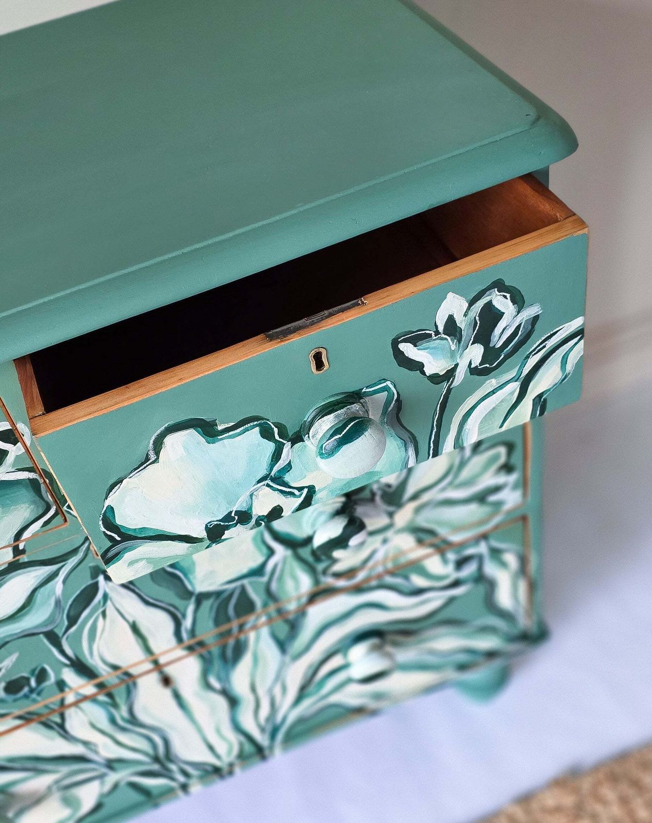 995.0 Hand Painted Floral Folk Painted Pine Chest Of Drawers photo