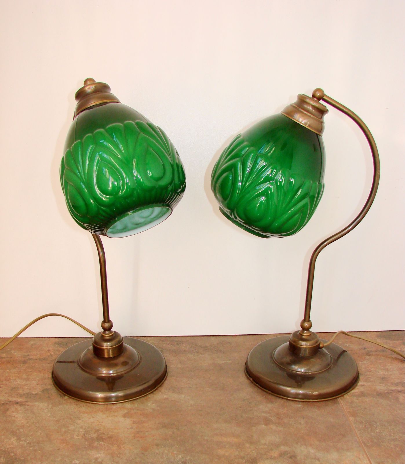 A Pair Of Modern 1980s Table Lamps, Brass And Glass, E27, Height 48 Cm photo Lighting