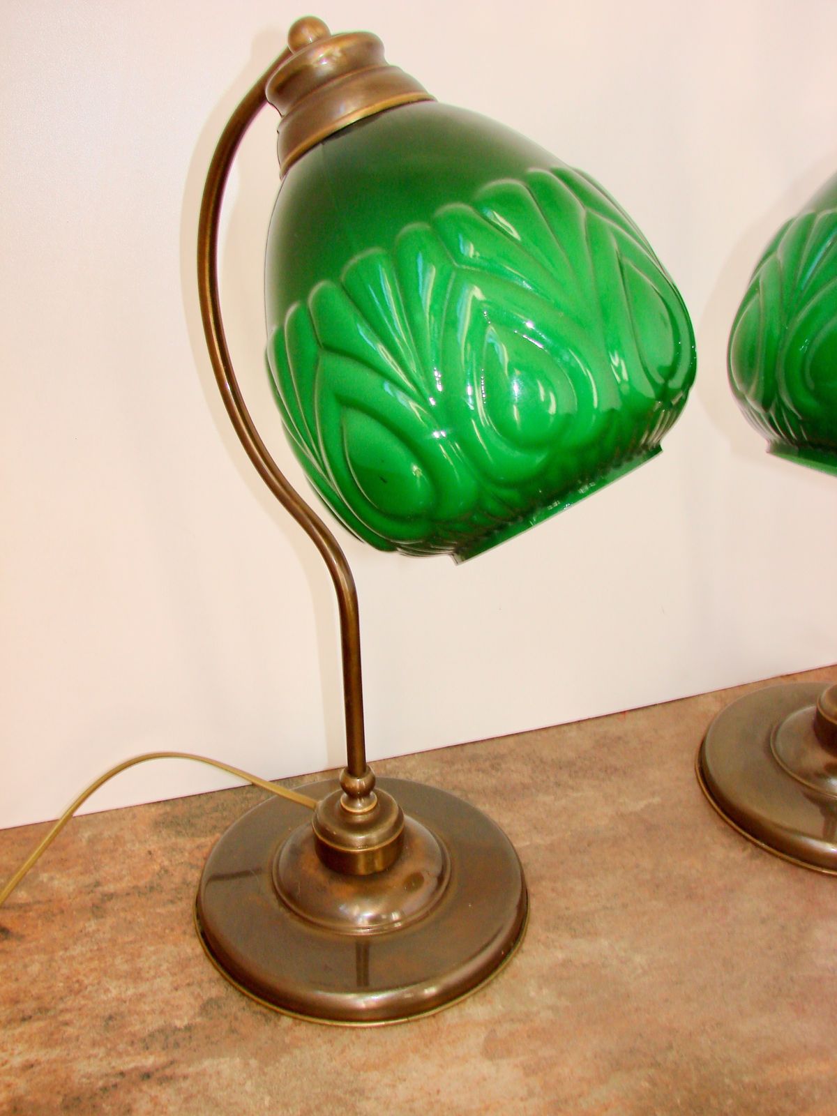 A Pair Of Modern 1980s Table Lamps, Brass And Glass, E27, Height 48 Cm photo vintage
