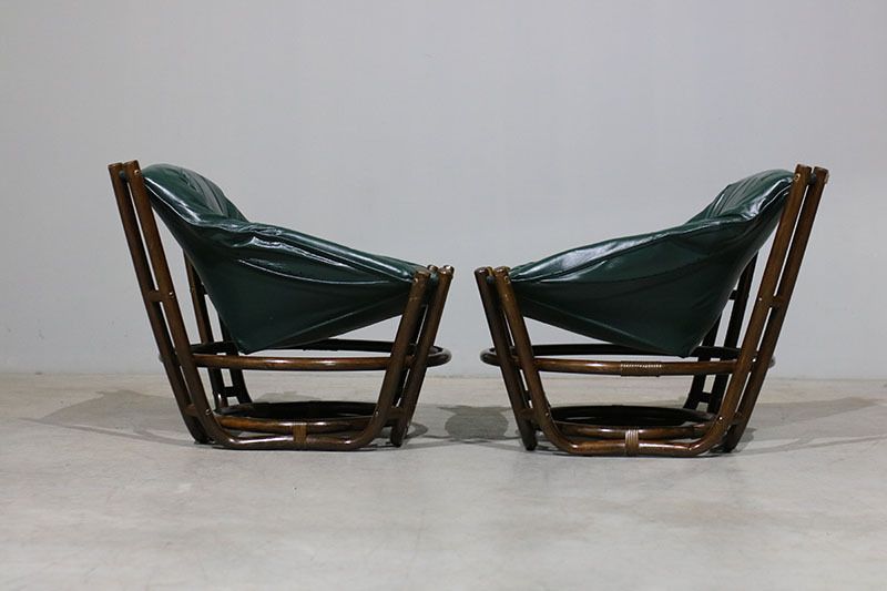 Nordic Armchairs In Bamboo And Leather photo for sale