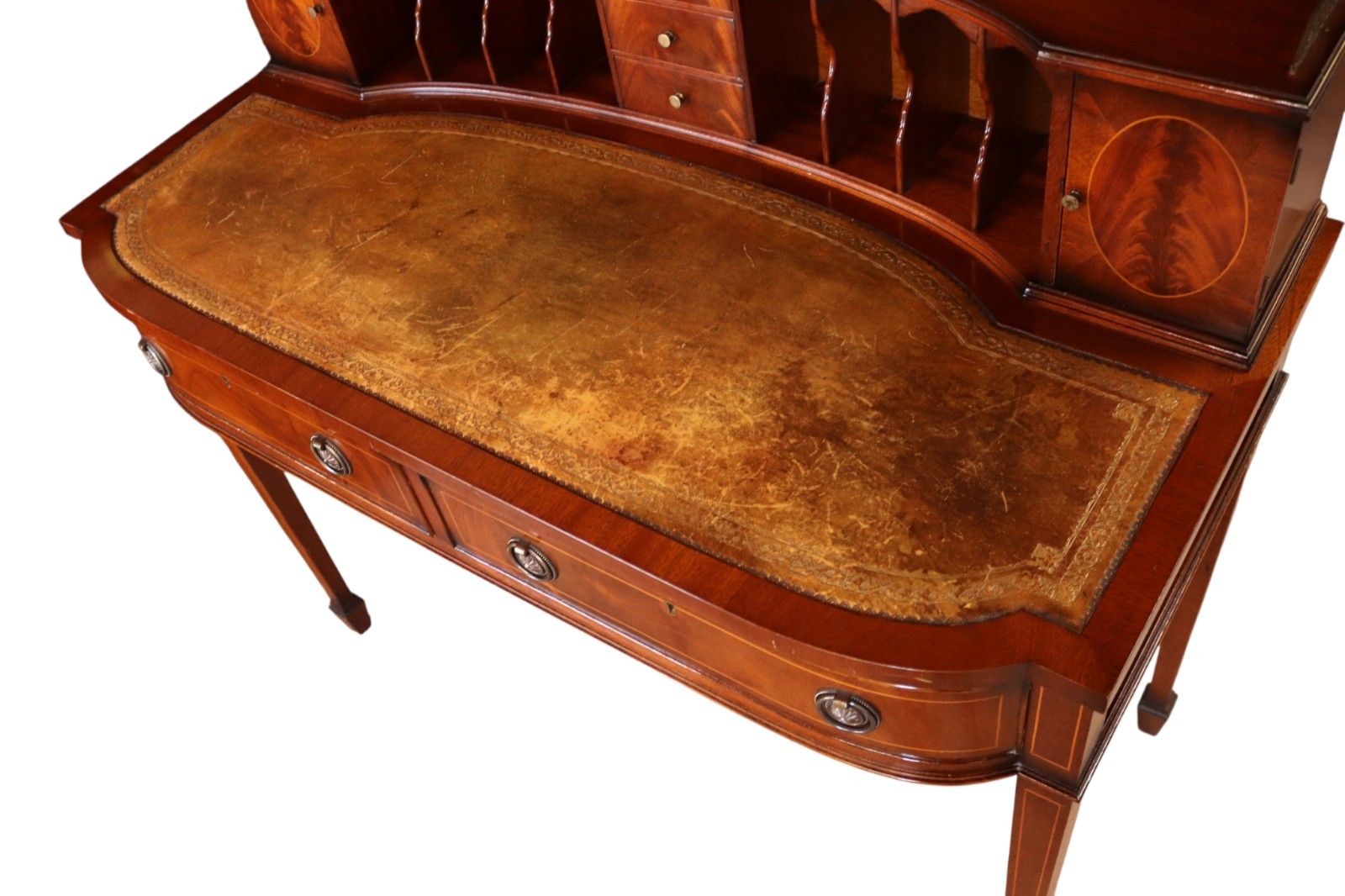 Vintage Mahogany Bonheur Du Jour Leather Top Regency Style Writing Desk photo for sale