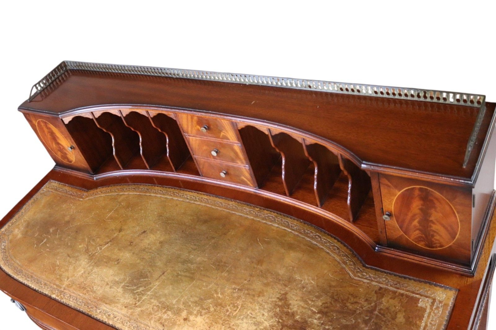Vintage Mahogany Bonheur Du Jour Leather Top Regency Style Writing Desk photo Furniture