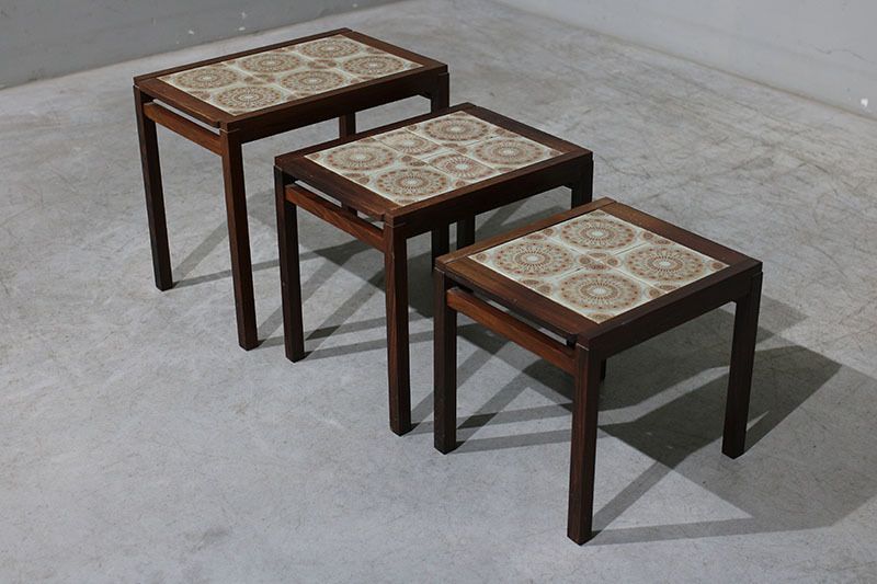 Set Of 3 Danish Side Tables In Rosewood And Tile. photo buy