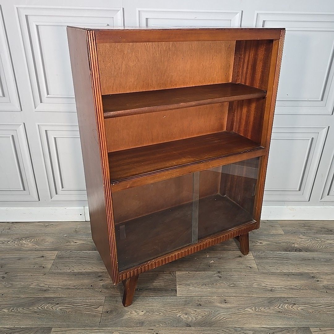 Vintage Bookcase Display Cabinet Mid Century Sliding Glass Doors Retro Mcm photo furniture