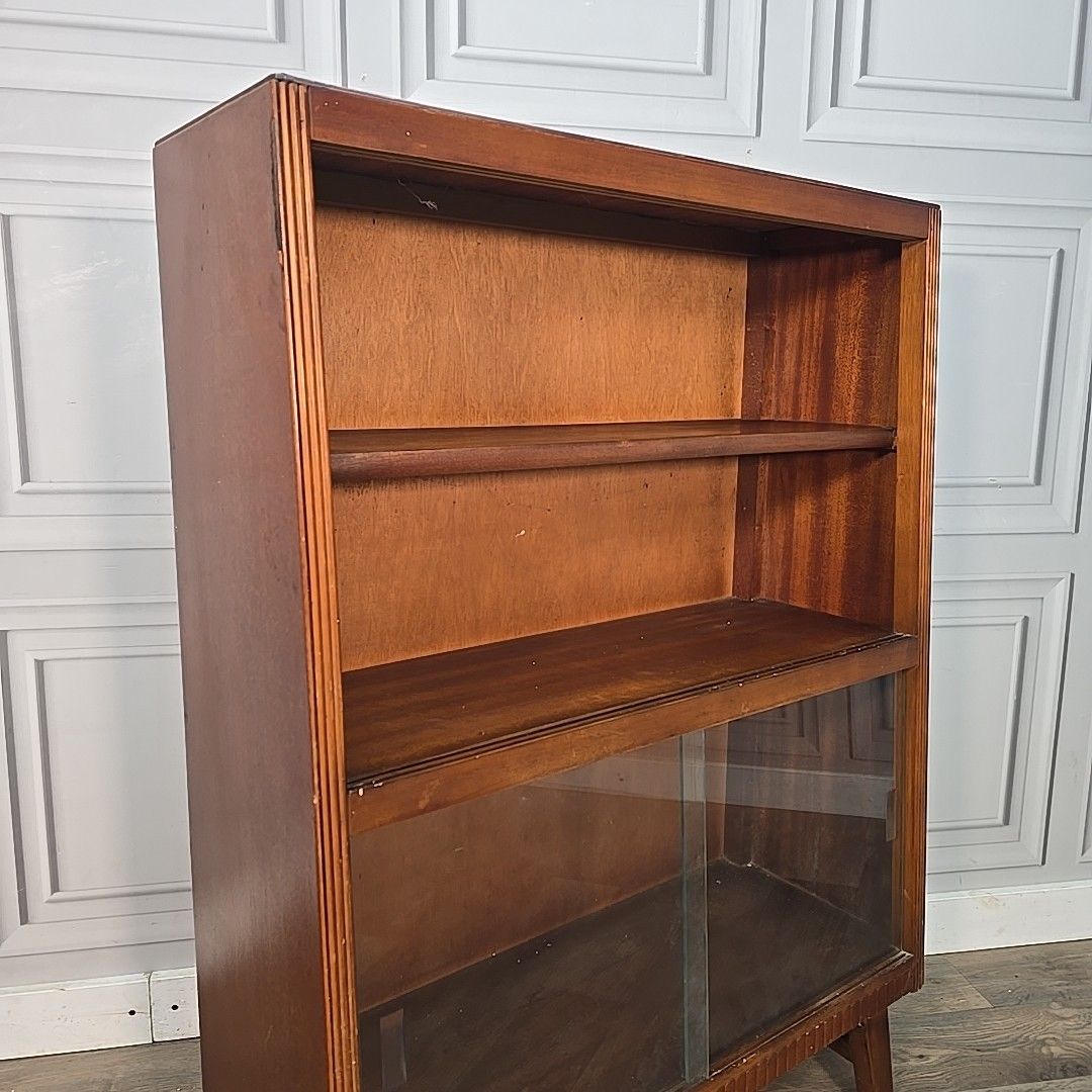 Vintage Bookcase Display Cabinet Mid Century Sliding Glass Doors Retro Mcm photo Furniture