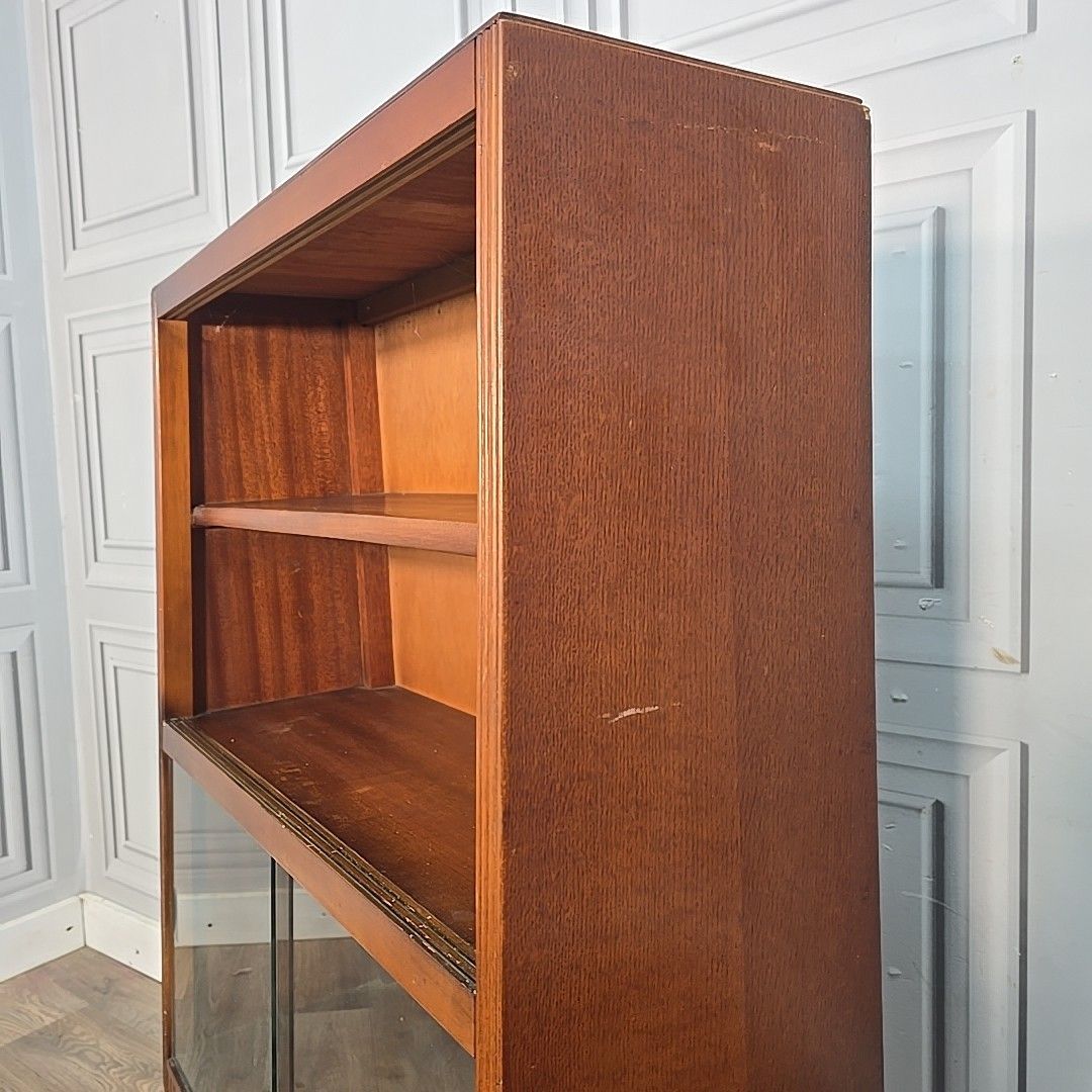 photo vinterior Vintage Bookcase Display Cabinet Mid Century Sliding Glass Doors Retro Mcm