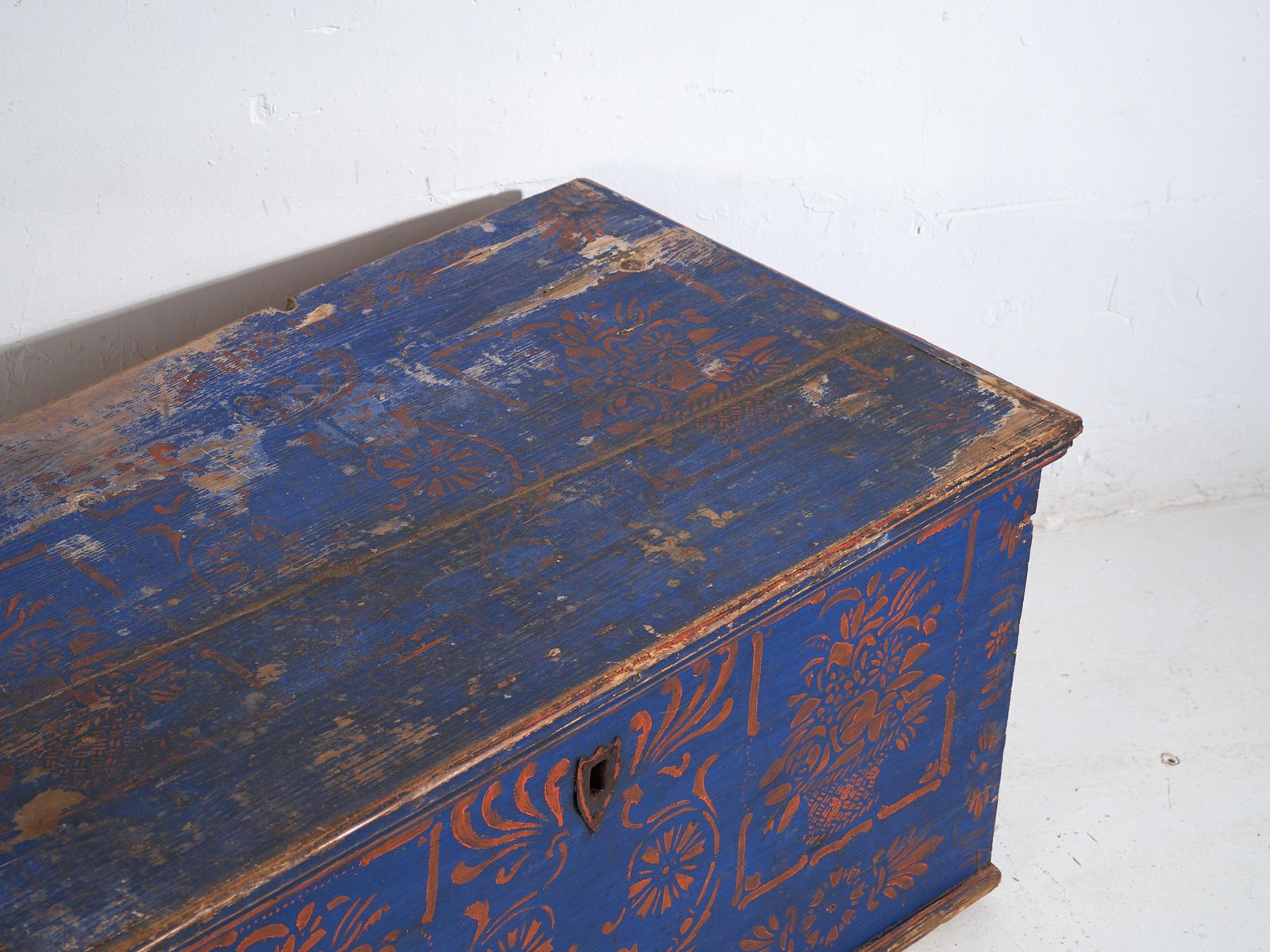 Antique Blue Painted Wooden Chest – Folk Art Blanket Chest – Central Europe C.1900 photo furniture