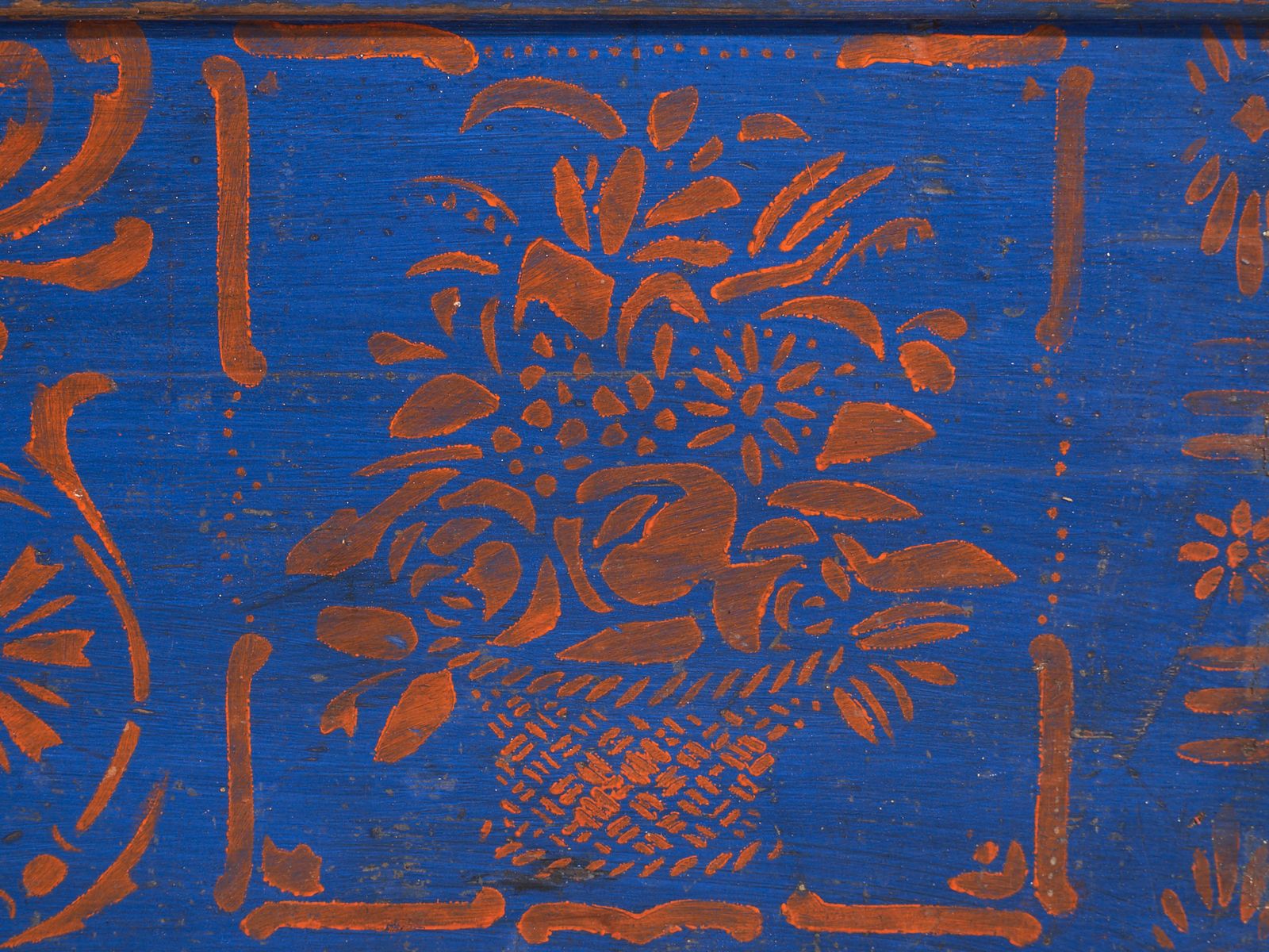 Antique Blue Painted Wooden Chest – Folk Art Blanket Chest – Central Europe C.1900 photo vintage
