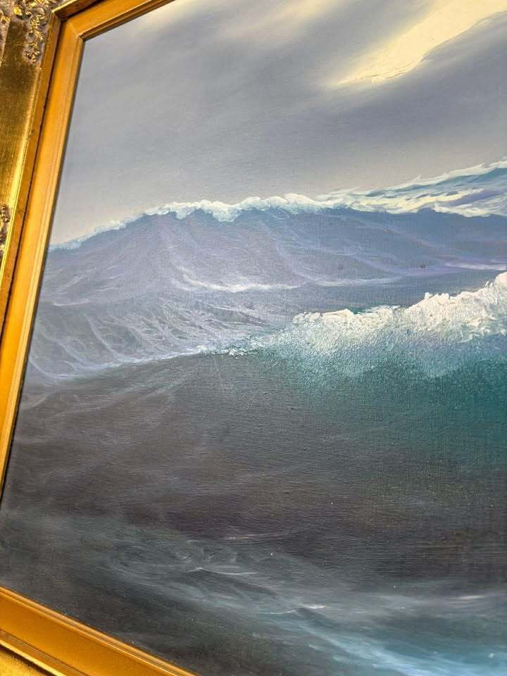 Oil On Canvas Seascape Painting – Signed “Sauli” – Ornate Gilt Frame photo Art