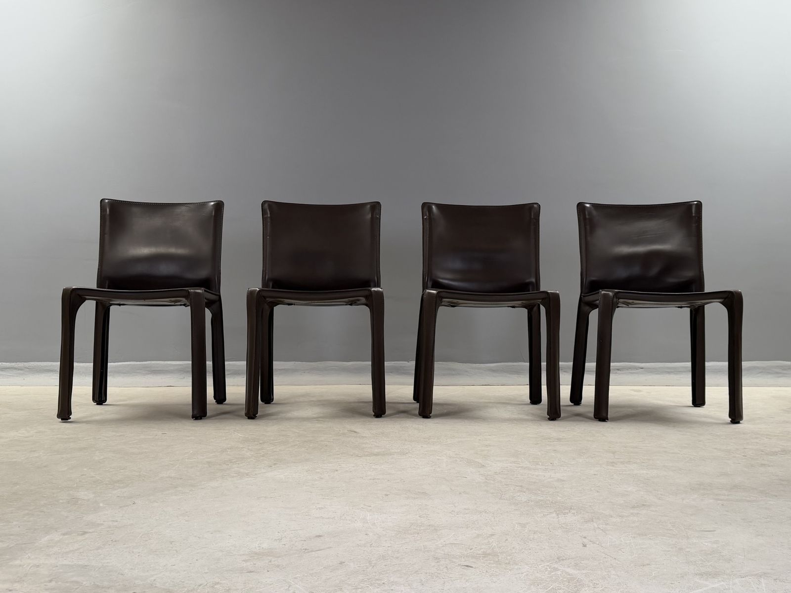 Mario Bellini Cab 412 Chairs For Cassina – Vintage Italian Saddle Brown Leather Dining Chairs – Set Of 4 Four  Dining Chairs photo furniture