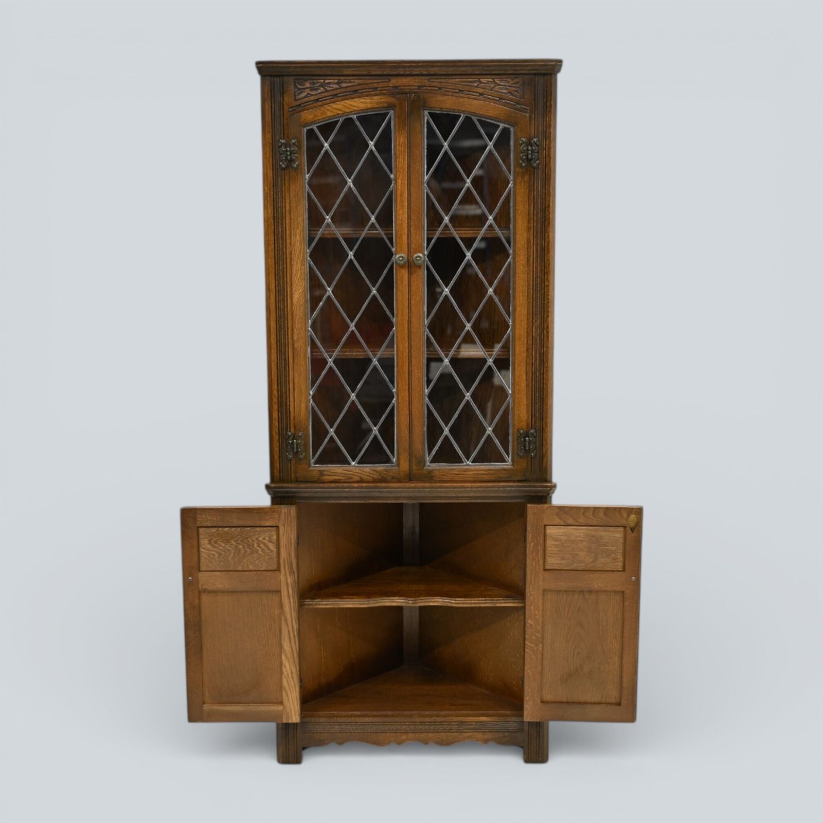 photo for sale Oak Corner Display Cabinet Old Charm Leaded Glass Light Oak Free Uk Delivery*