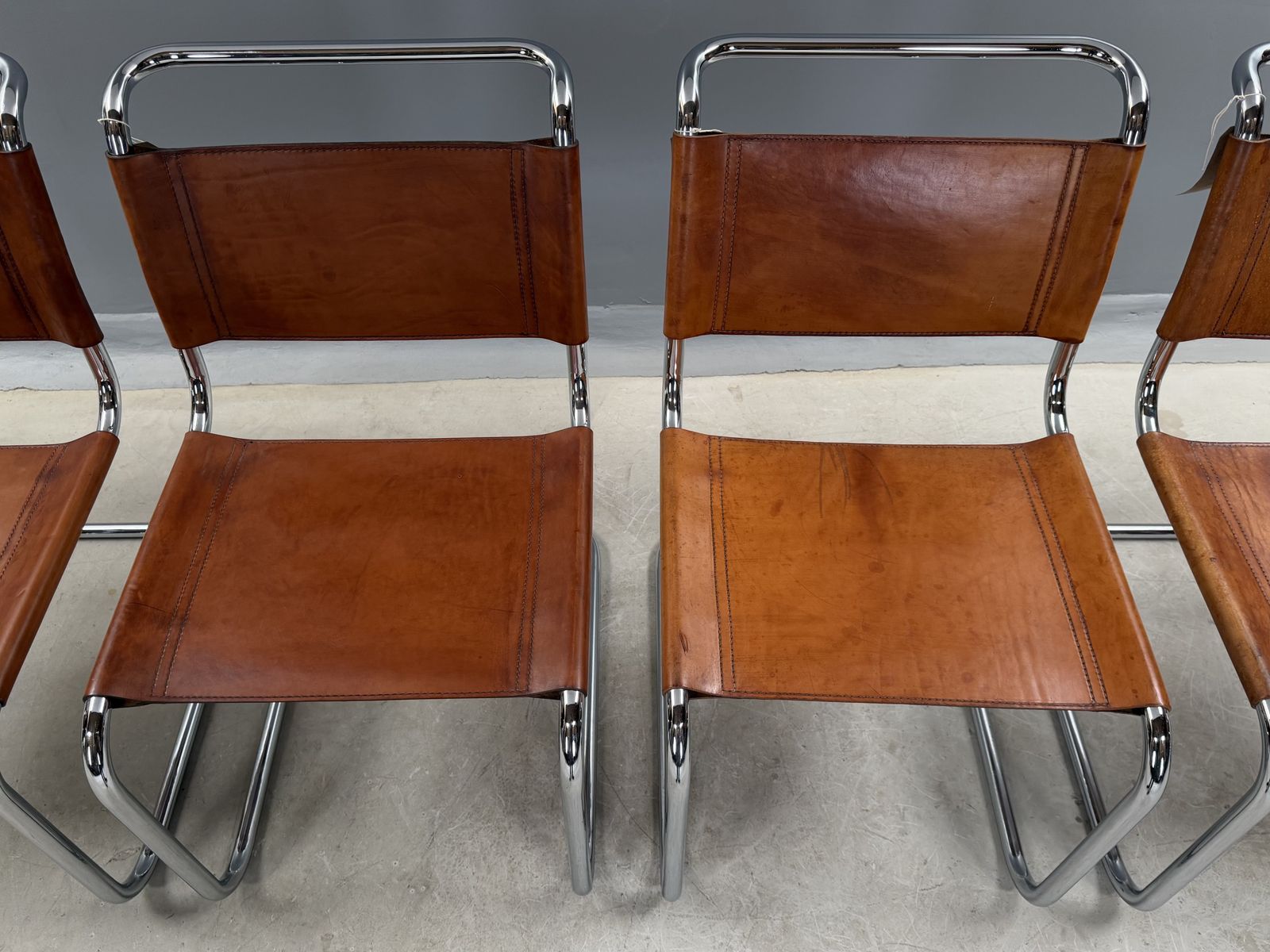 6 Dining Chairs Mart Stam Marcel Breuer S33 Set Of Six Fasem Chrome Tan Brown Cognac Leather Cantilever Bauhaus 6 Mid Century Dining Chairs 226 photo vintage