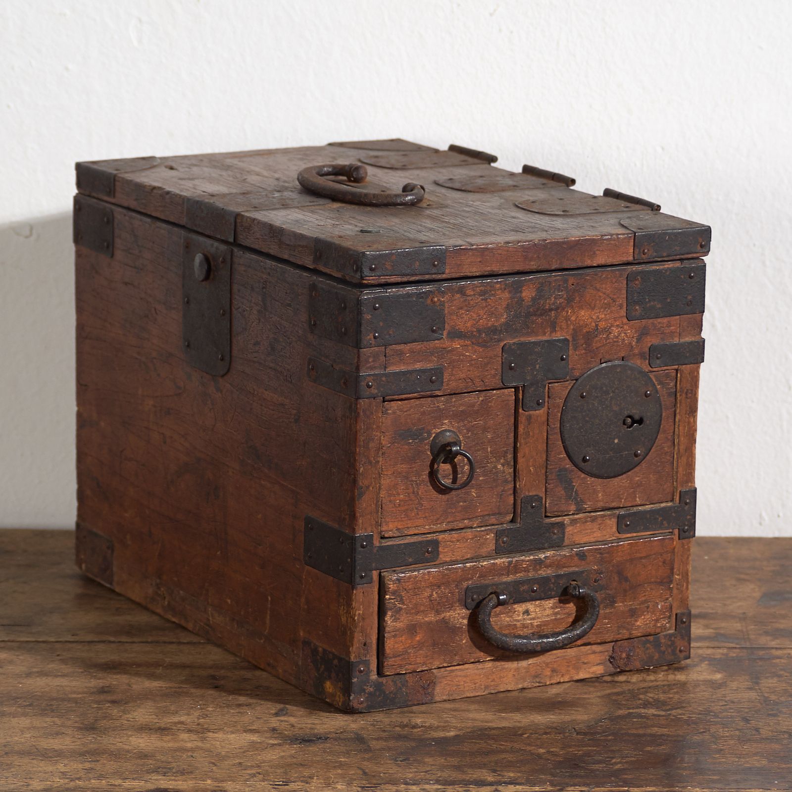 Antique Japanese Document Chest With Drawers And Iron Hardware – Portable Tansu – Meiji–Taishō Period (C.1880–1920)
