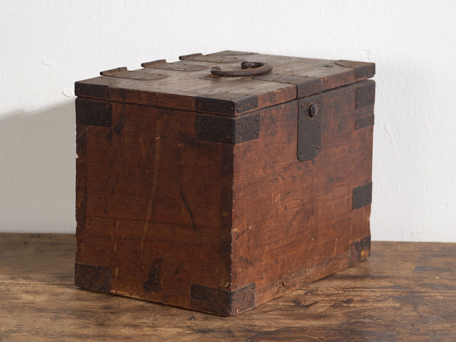 Furniture Antique Japanese Document Chest With Drawers And Iron Hardware – Portable Tansu – Meiji–Taishō Period (C.1880–1920) photo