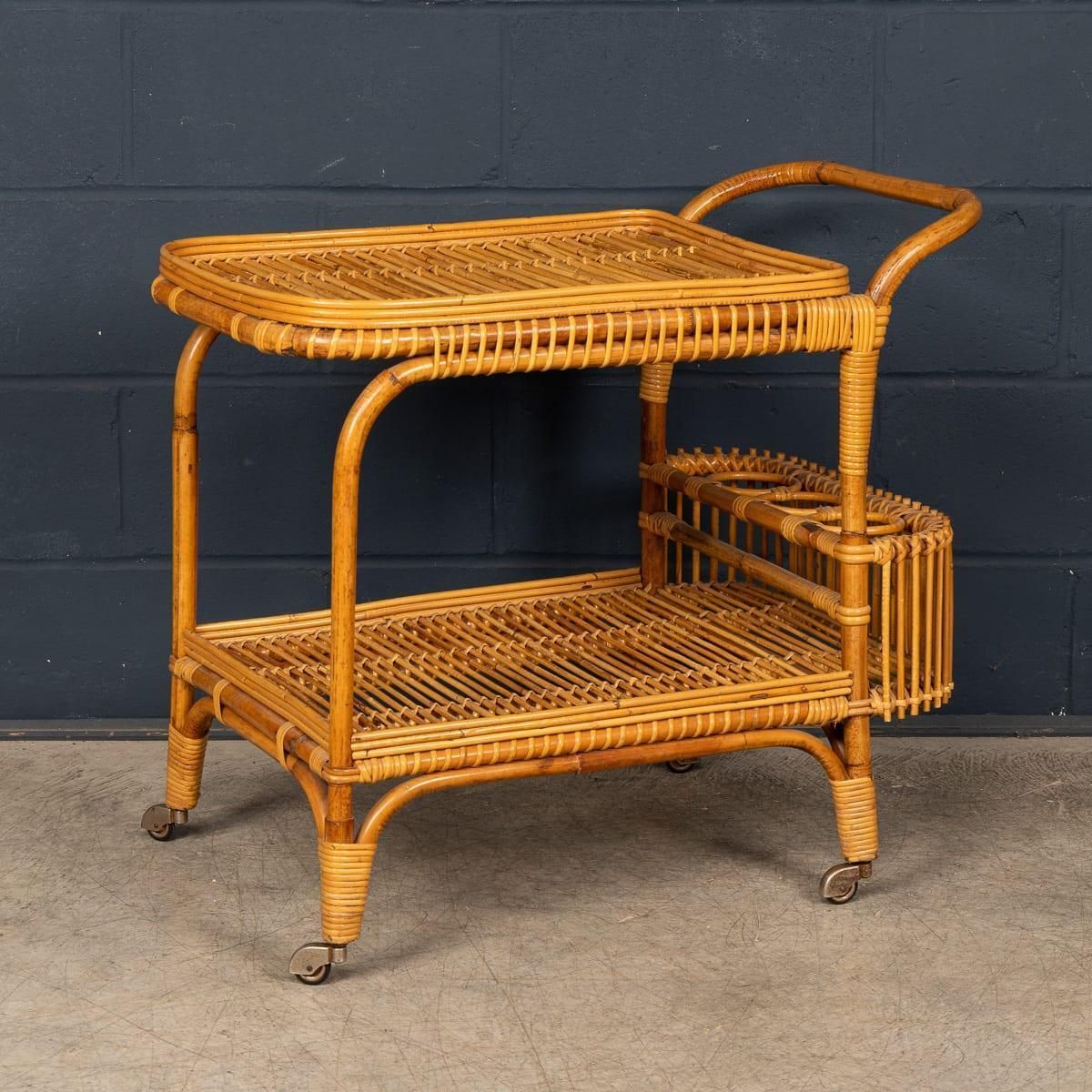 Vintage 20th Century Italian Rattan & Bamboo Drinks Trolley C.1960 photo furniture