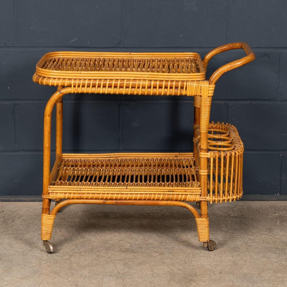 Vintage 20th Century Italian Rattan & Bamboo Drinks Trolley C.1960 photo Furniture