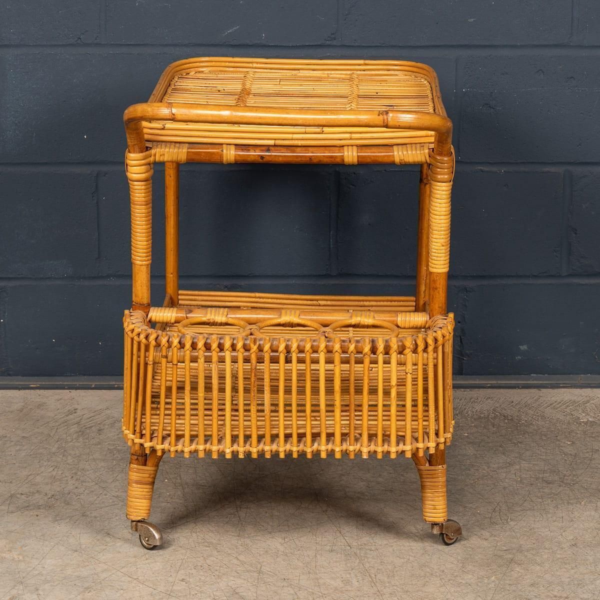 Vintage 20th Century Italian Rattan & Bamboo Drinks Trolley C.1960 photo vinterior