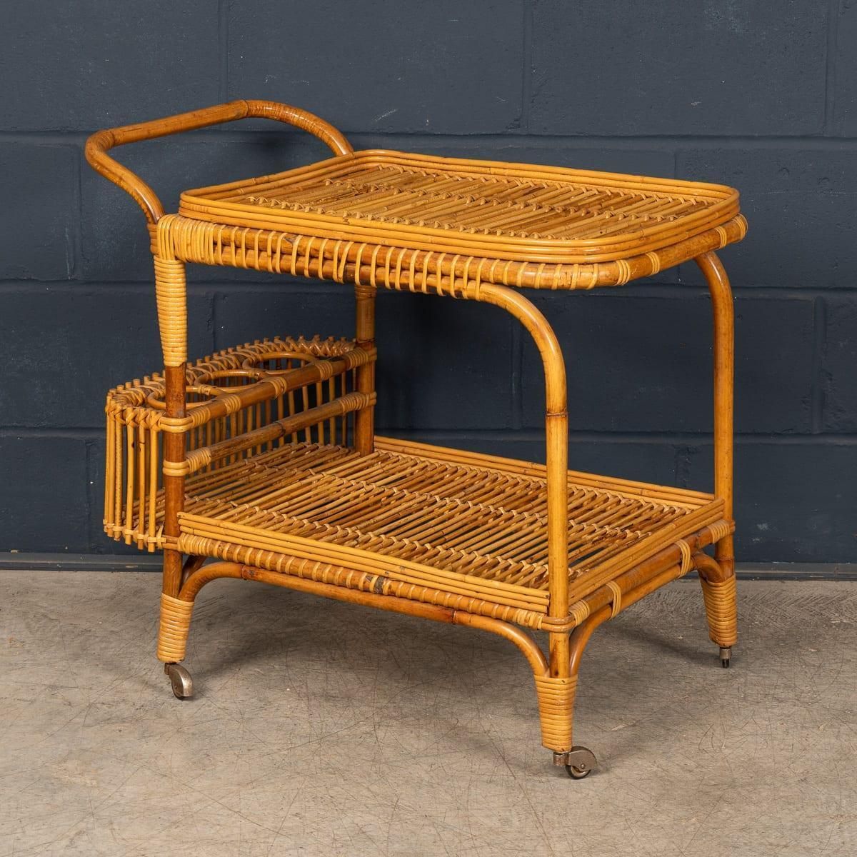 Vintage 20th Century Italian Rattan & Bamboo Drinks Trolley C.1960 photo vintage