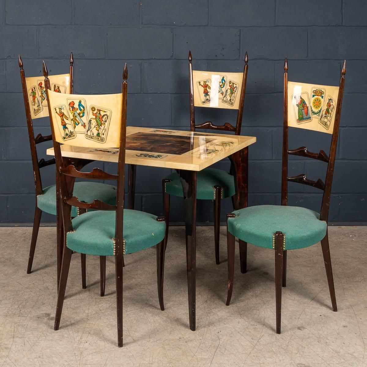 20thc Italian Dining Set / Games Table With Playing Cards Motif By Aldo Tura photo furniture