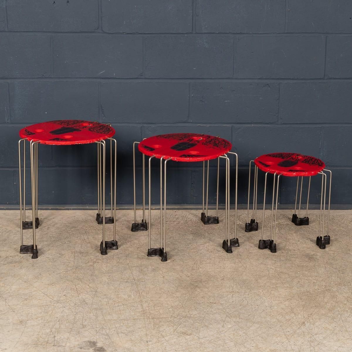 Gaetano Pesce Set Of 3 Red Resin Fish Design Tables From Italy photo for sale