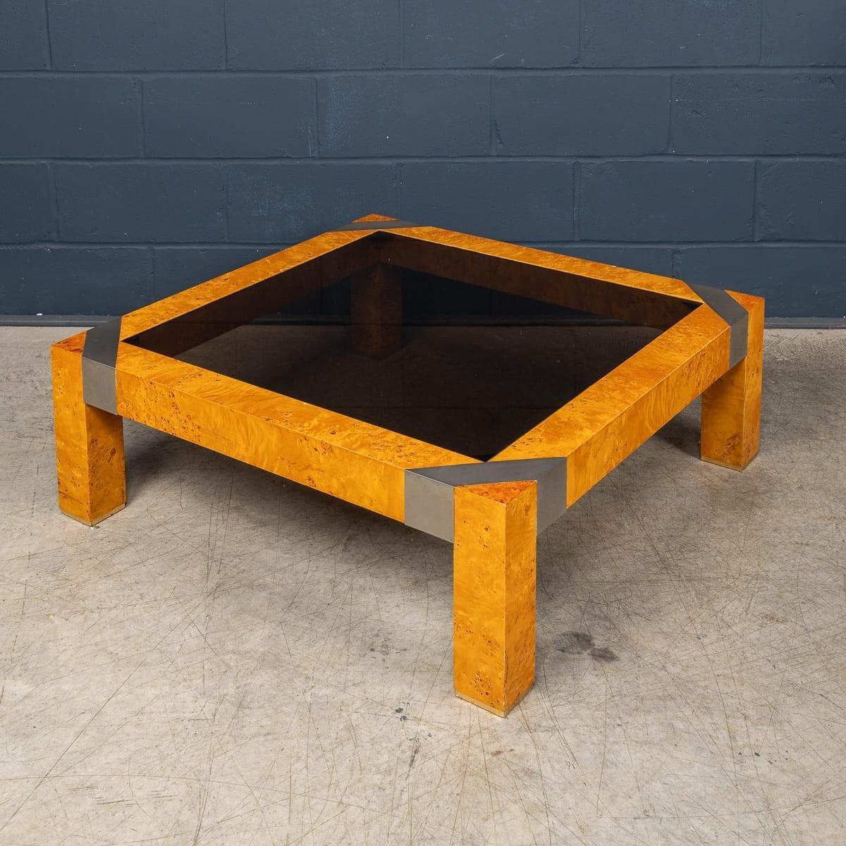 20thc Italian Walnut & Glass Coffee Table Attributable To Willy Rizzo C.1970 photo furniture