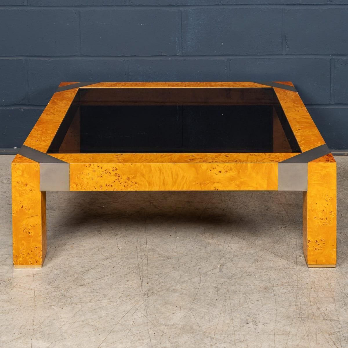 20thc Italian Walnut & Glass Coffee Table Attributable To Willy Rizzo C.1970 photo vinterior