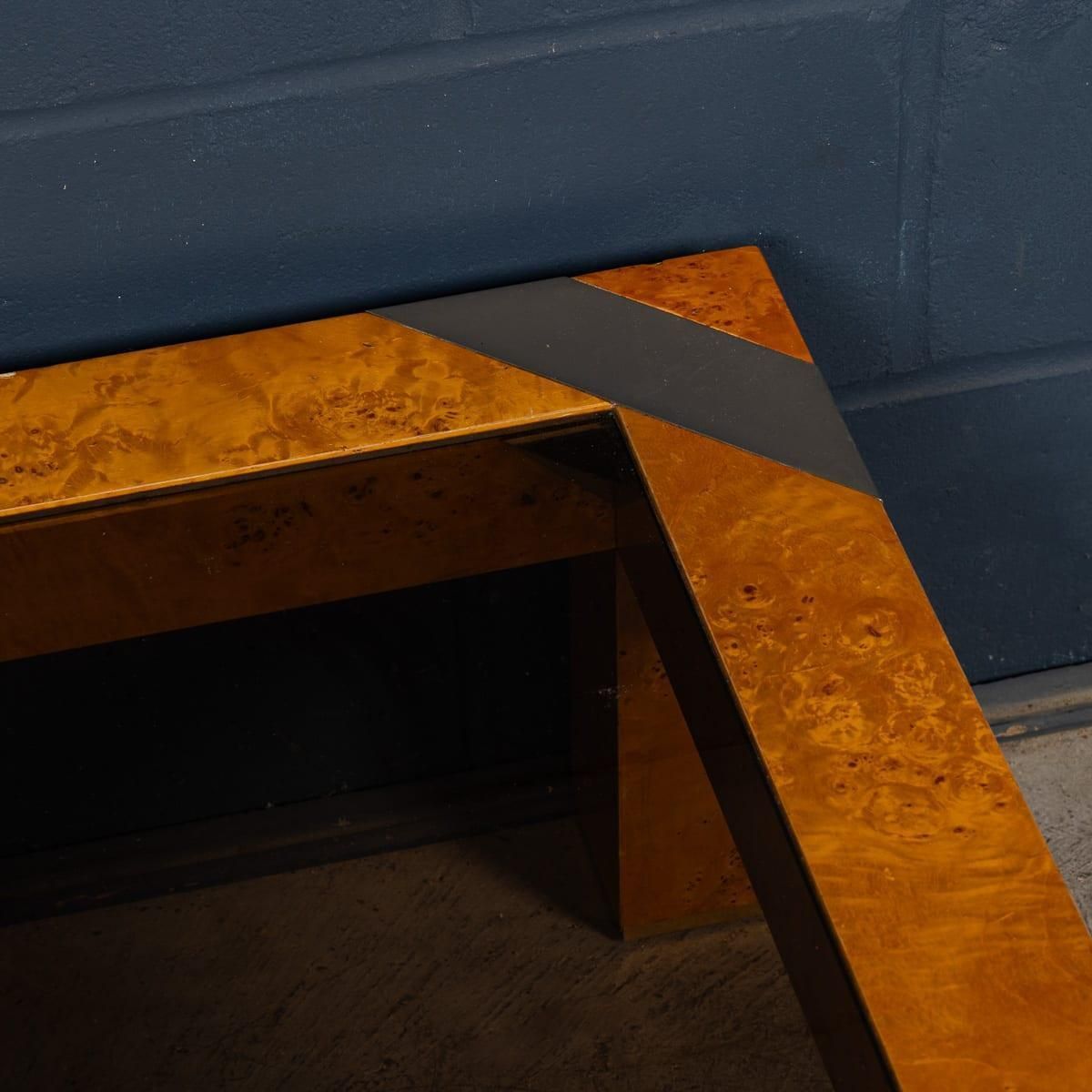 photo furniture 20thc Italian Walnut & Glass Coffee Table Attributable To Willy Rizzo C.1970