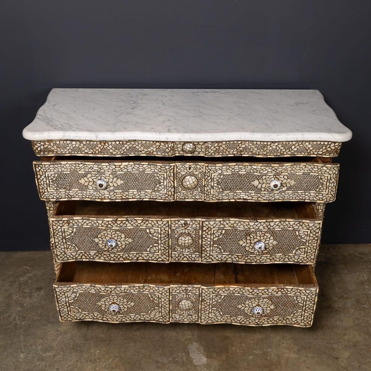 20thc Levantine Mother Of Pearl & Camel Bone Inlaid Chest Of Drawers C.1900 photo for sale