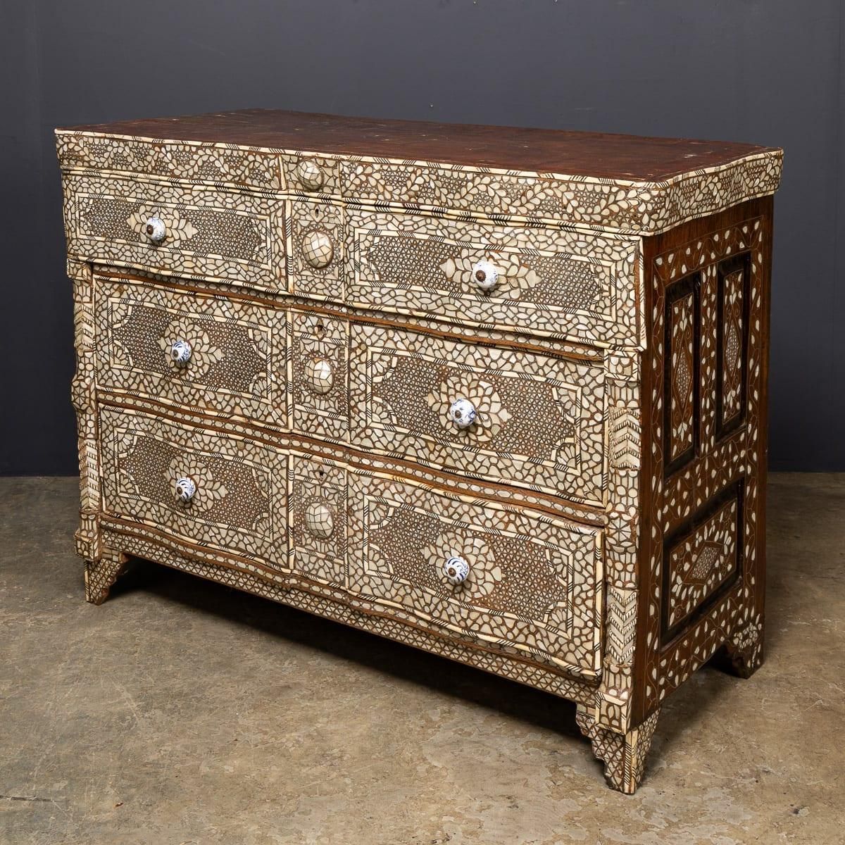 20thc Levantine Mother Of Pearl & Camel Bone Inlaid Chest Of Drawers C.1900 photo Furniture