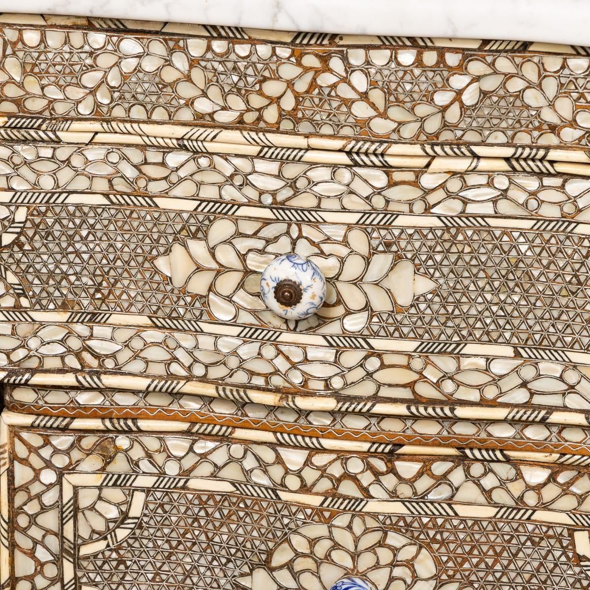 photo vinterior 20thc Levantine Mother Of Pearl & Camel Bone Inlaid Chest Of Drawers C.1900