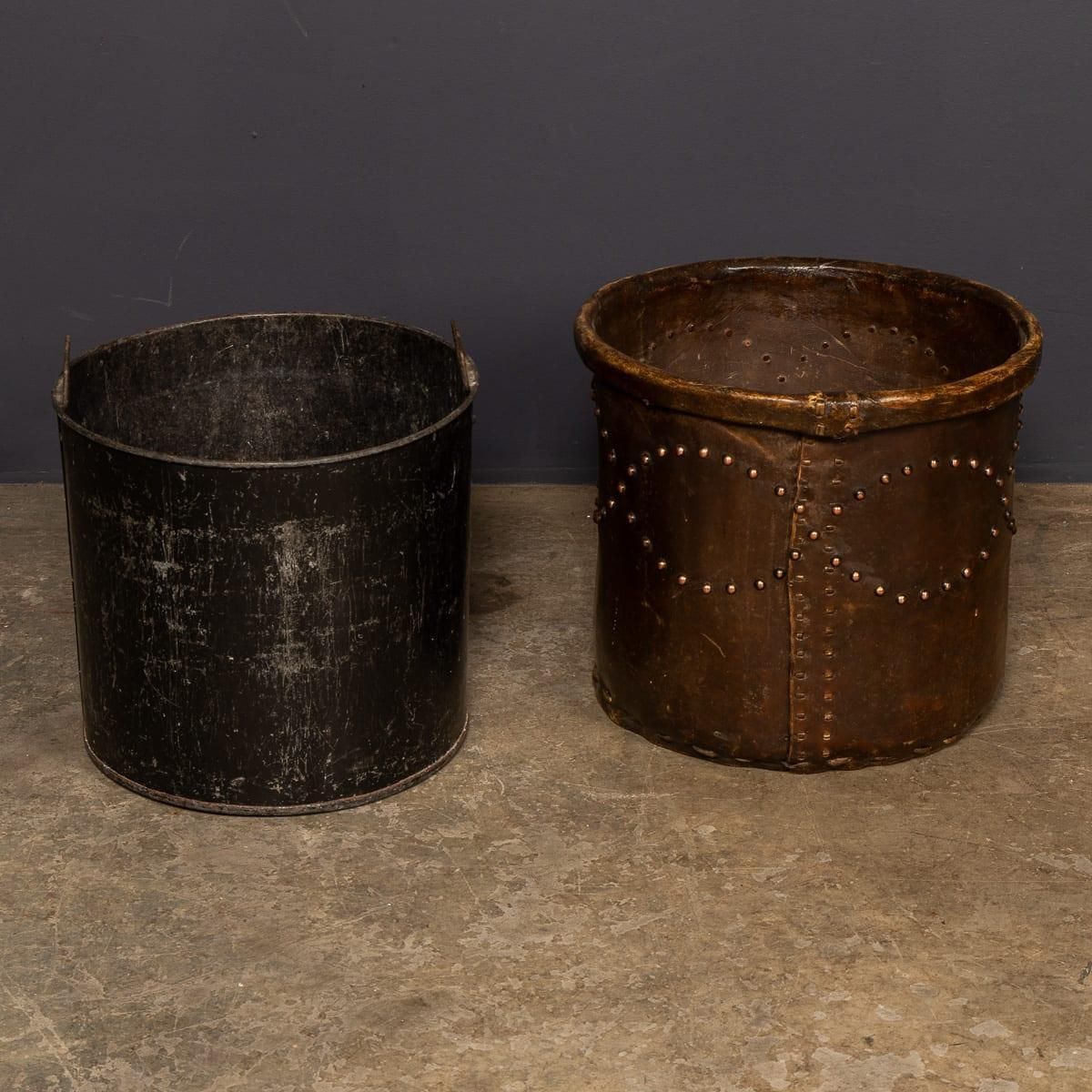 Antique 20th Century Edwardian Vellum Clad Metal Lined Log Bucket C.1910 photo for sale