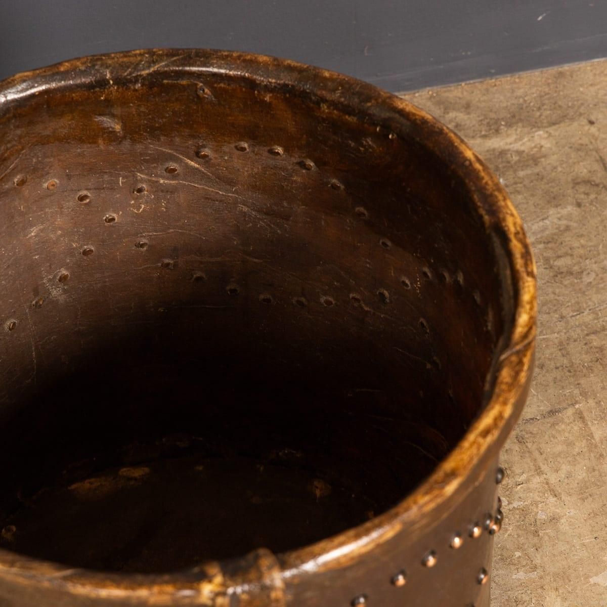 Antique 20th Century Edwardian Vellum Clad Metal Lined Log Bucket C.1910 photo vinterior