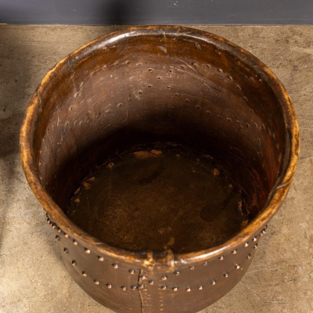 Antique 20th Century Edwardian Vellum Clad Metal Lined Log Bucket C.1910 photo vintage