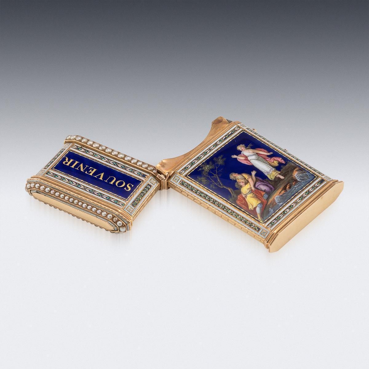 Antique 18thc Swiss Gold, Enamel & Seed Pearl Aide Memoire "Souvenir" Box C.1790 photo buy