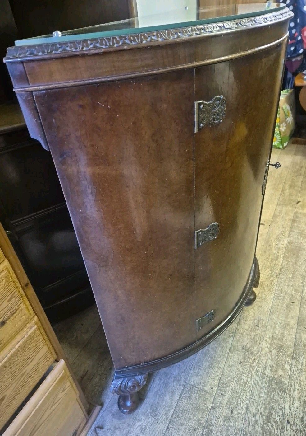 Early 20thc Burr Walnut Demi Lune Side Cocktail Drinks Cabinet By G & F photo for sale