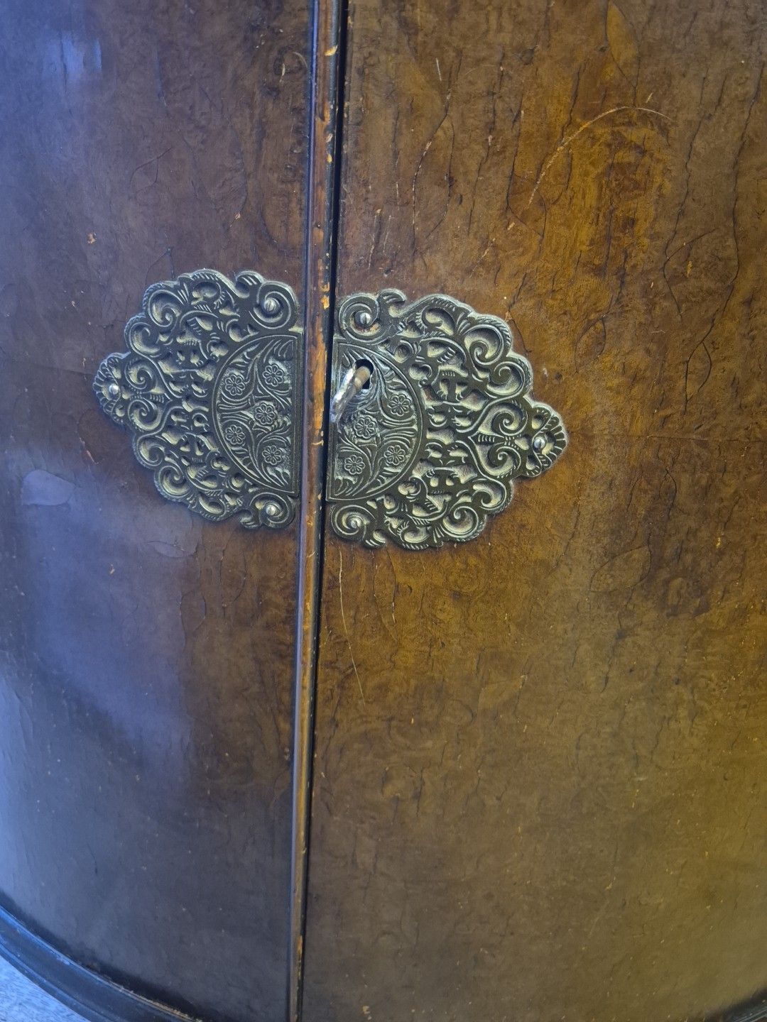 Early 20thc Burr Walnut Demi Lune Side Cocktail Drinks Cabinet By G & F photo vintage
