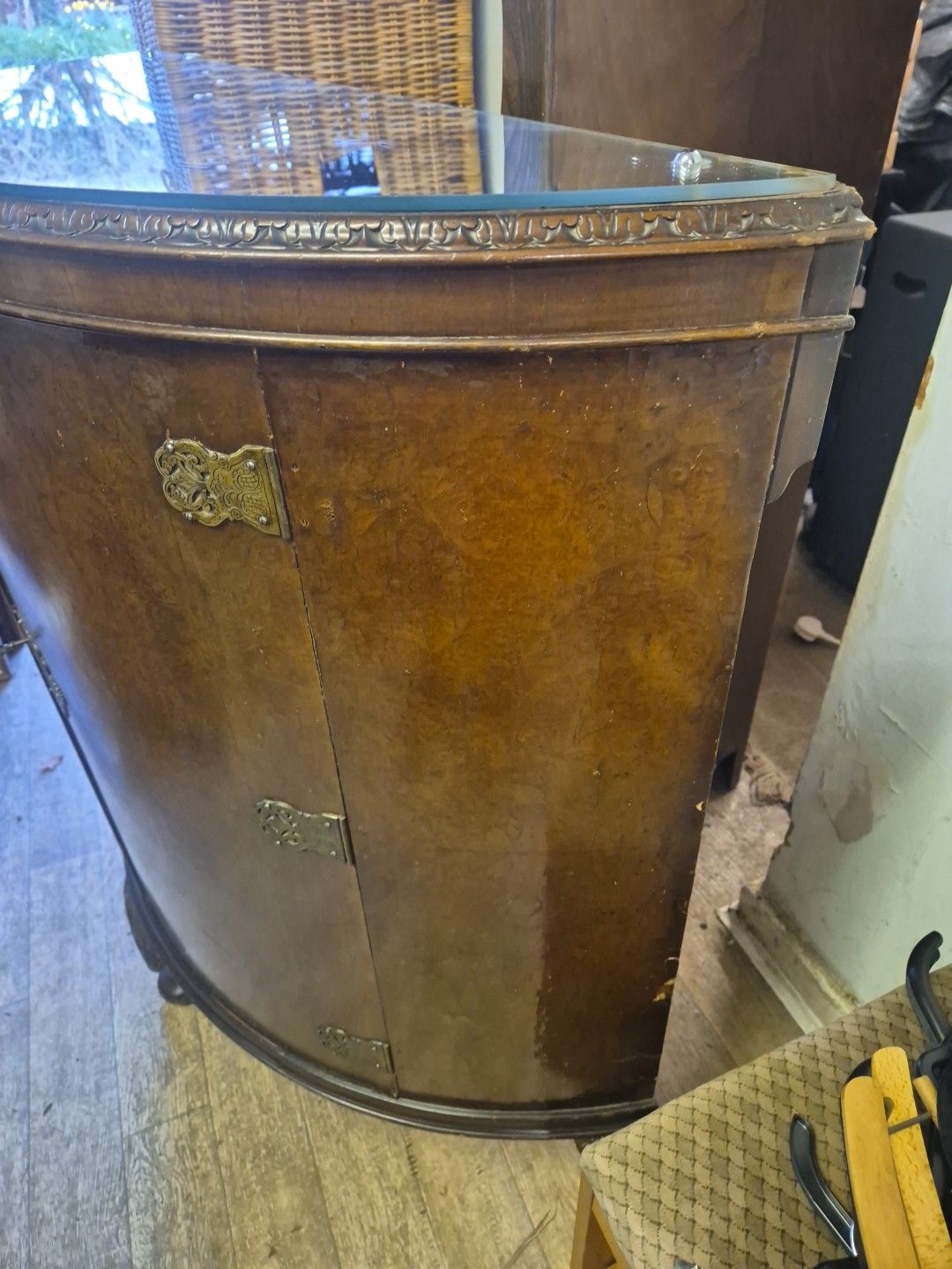 250.0 Early 20thc Burr Walnut Demi Lune Side Cocktail Drinks Cabinet By G & F photo