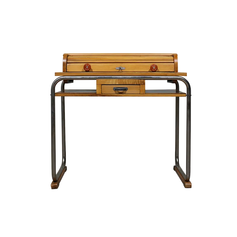 Desk In Chromed Metal And Wood.