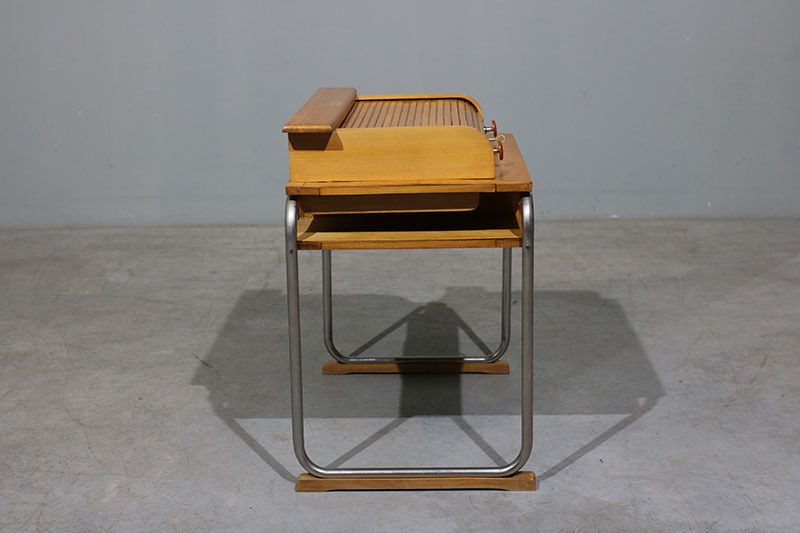 Desk In Chromed Metal And Wood. photo vintage