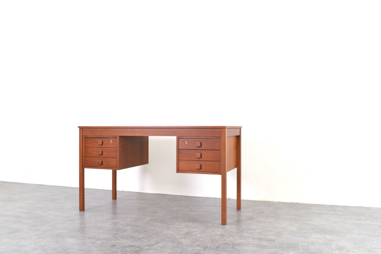 Furniture Mid Century Danish Teak Desk From Domino Møbler, 1960s. photo
