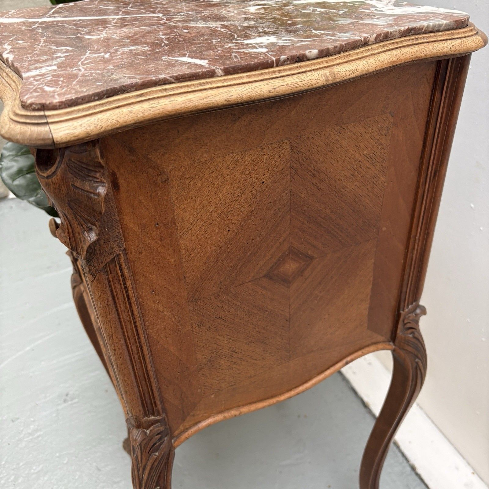 Antique French Louis XV Style Walnut & Marble Top Bedside Cabinet Nightstand photo for sale