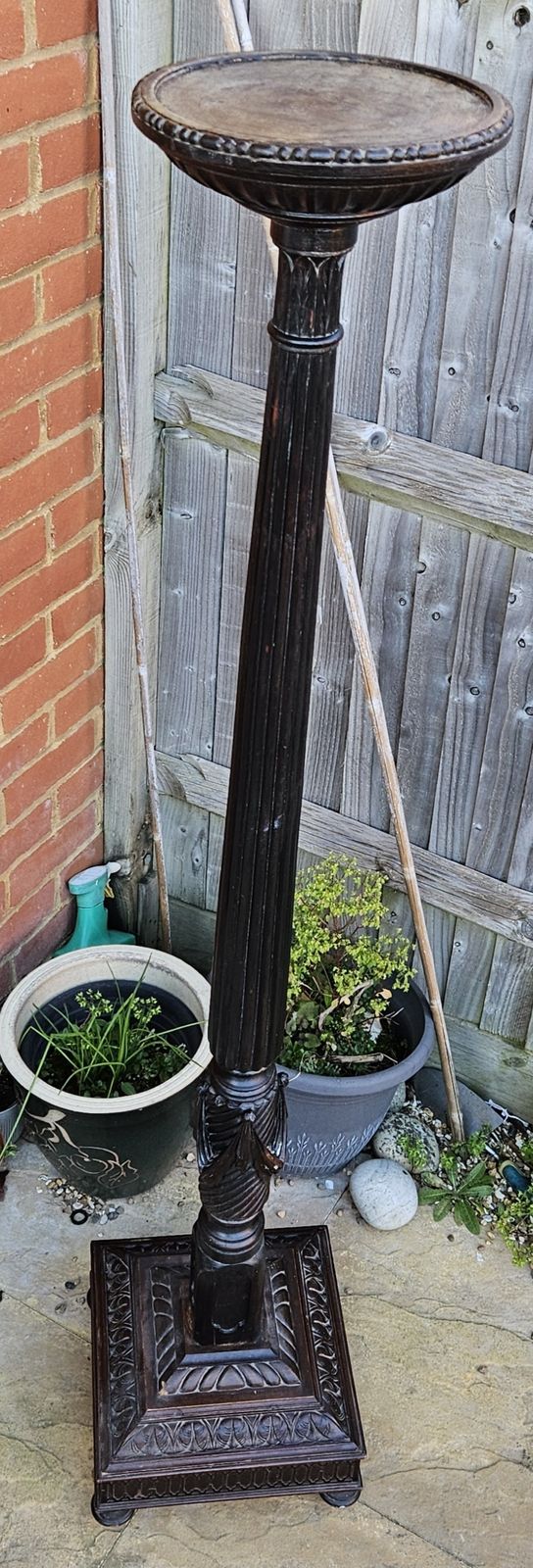 photo vintage Antique Large/Tall Wood Carved  Plant Stand Table Display H 156cm