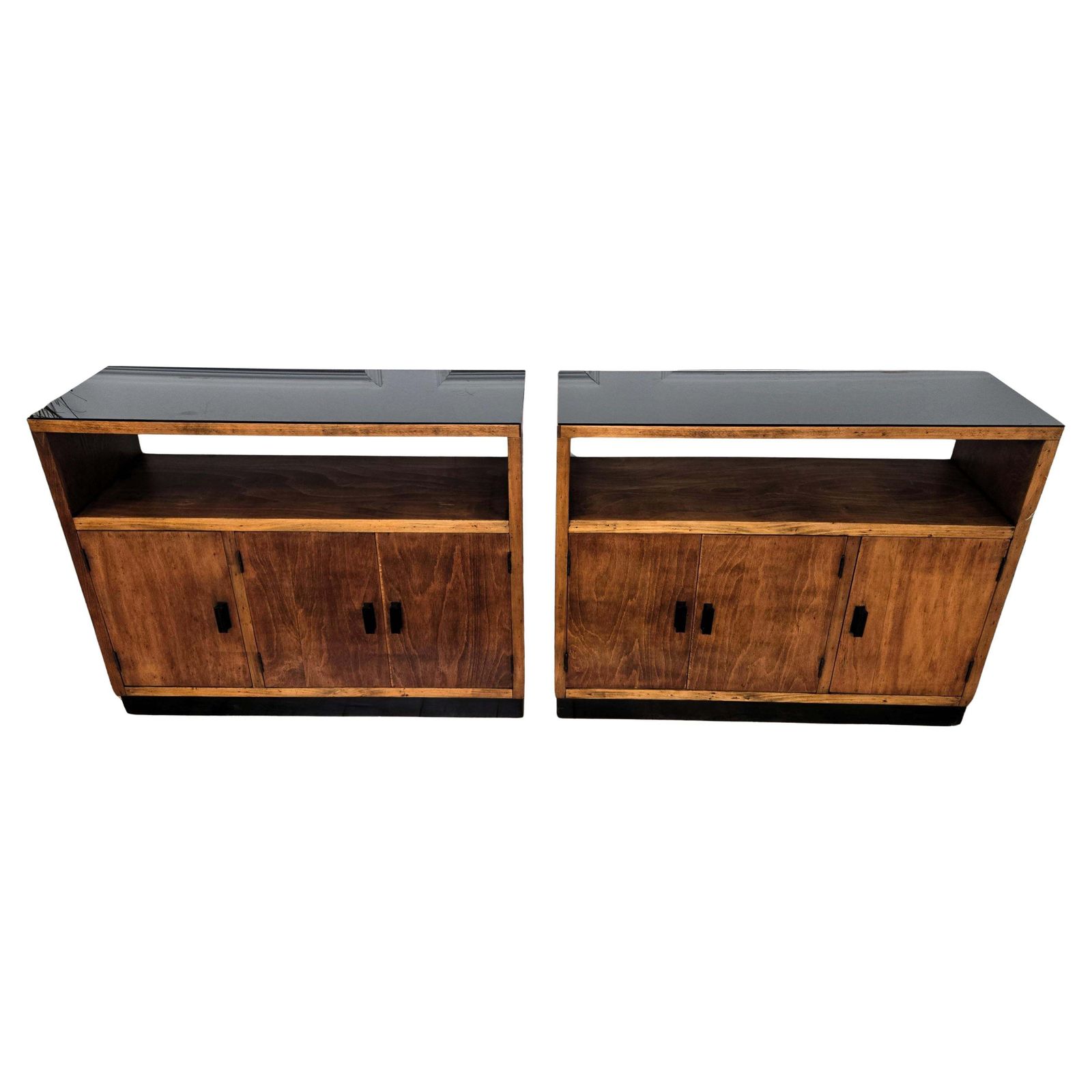 Pair Of 70s Mid Century Regency Art Deco Italian Wood Console Sideboard Credenza