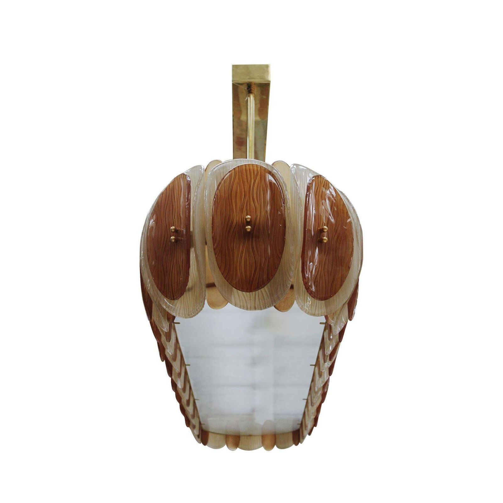 Midmodern Style Italian Brass Pendant Lamp With Brown And Beige Murano Glass photo Lighting