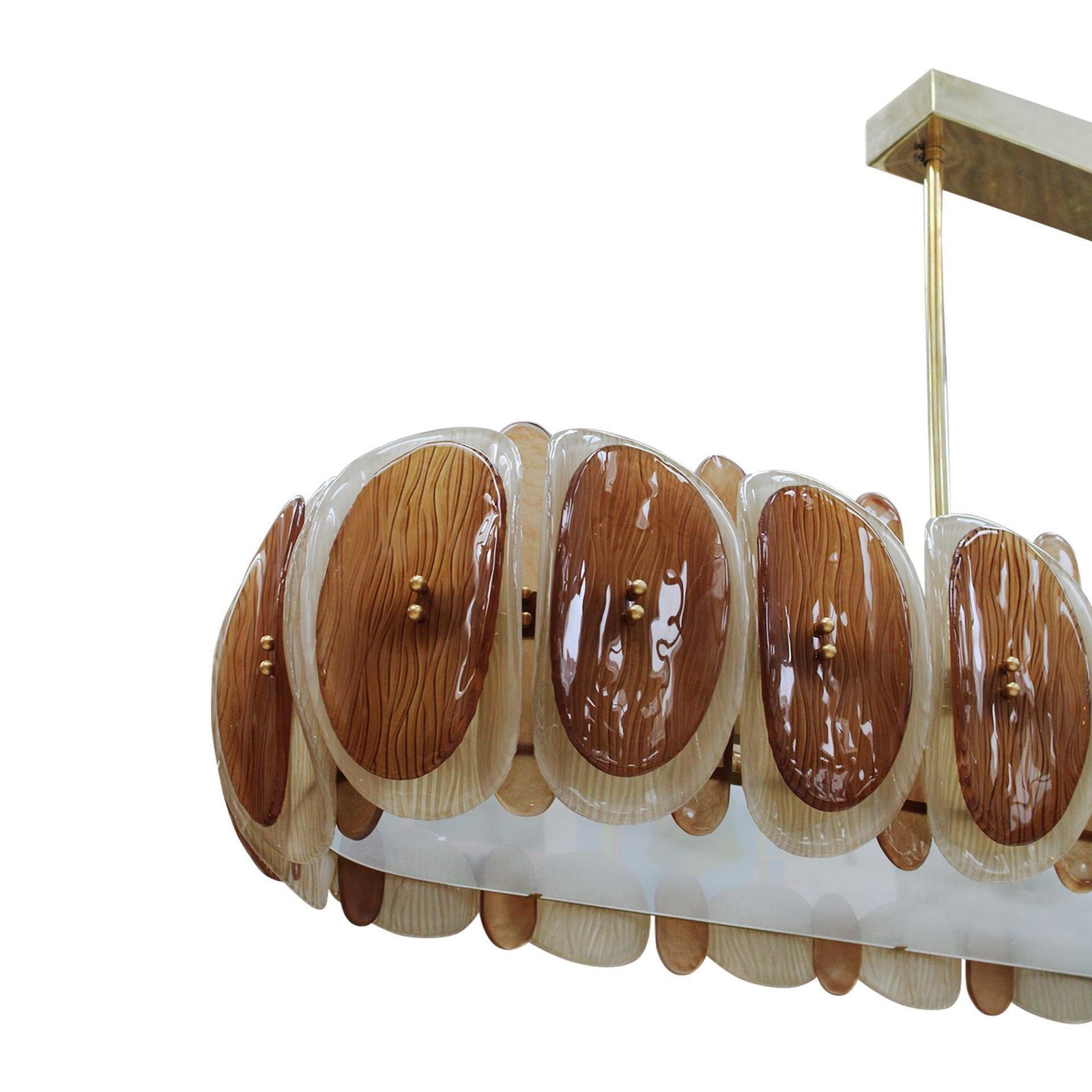 Midmodern Style Italian Brass Pendant Lamp With Brown And Beige Murano Glass photo vinterior