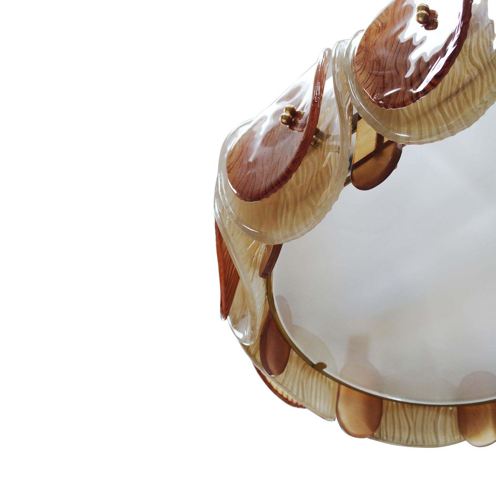 Midmodern Style Italian Brass Pendant Lamp With Brown And Beige Murano Glass photo vintage