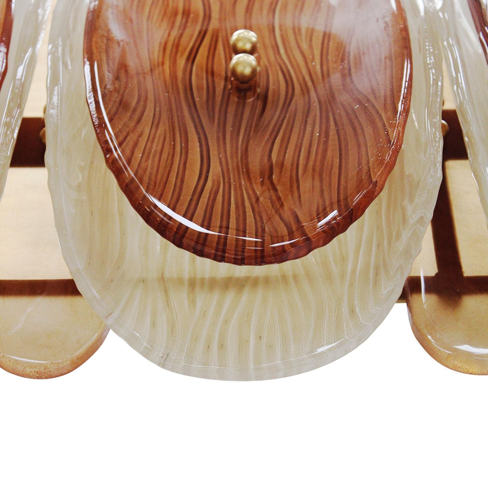 photo for sale Midmodern Style Italian Brass Pendant Lamp With Brown And Beige Murano Glass